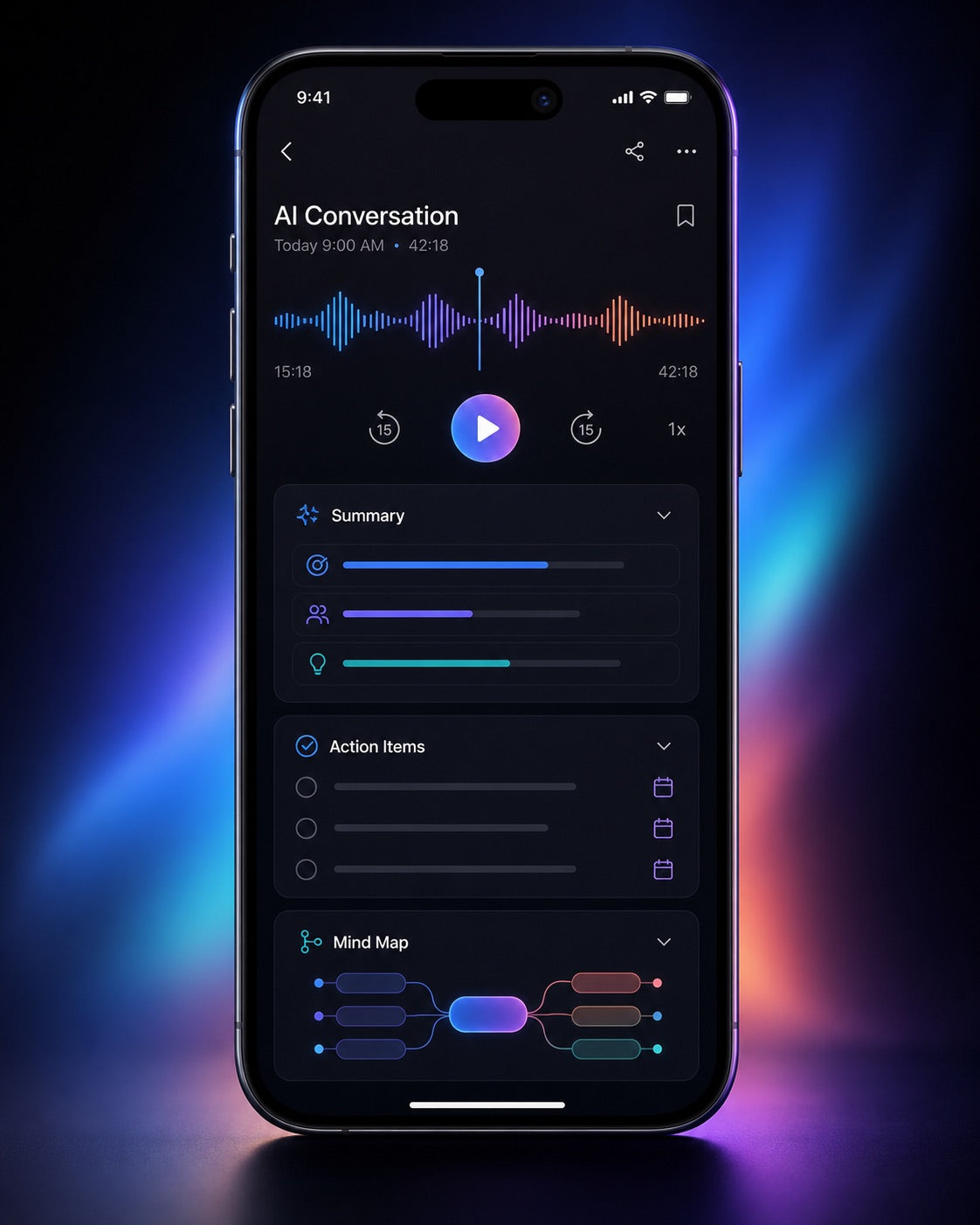 NebulaRec dark-mode AI conversation workspace
